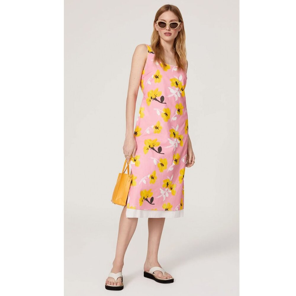 Vibrant Pink Marni Op Art Floral Botanical Print V-neck Apron Slip Dress Size 44